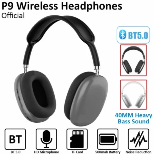 P9 Wireless Bluetooth Headphones with Noise Cancelling & Microphone – Over-Ear Gaming & Sports Headset