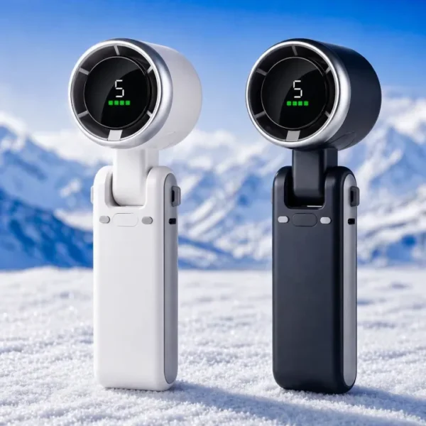 Popular Mini High-Speed Handheld Turbo Fan Smart Digital Display Wearable Personal Desk Neck Fan with Five Wind Speeds