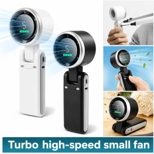 Popular Mini High-Speed Handheld Turbo Fan Smart Digital Display Wearable Personal Desk Neck Fan with Five Wind Speeds