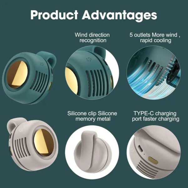Mini Clip Fan Hanging Waist Neck Fan Girl Electric Air Cooling Fan 900mah USB Leafless Fan 3 Speeds For Outdoor Camping Fishing
