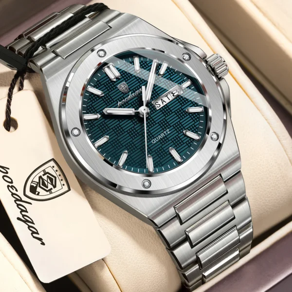 POEDAGAR Original Men Clock Quartz Date Week Luxury Man Wristwatch Waterproof Luminous Stainless Steel Sport Men's Watches Reloj