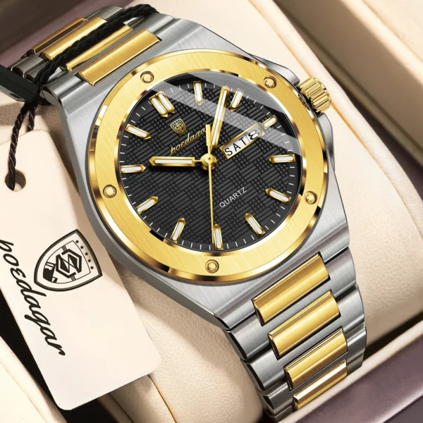 POEDAGAR Original Men Clock Quartz Date Week Luxury Man Wristwatch Waterproof Luminous Stainless Steel Sport Men's Watches Reloj