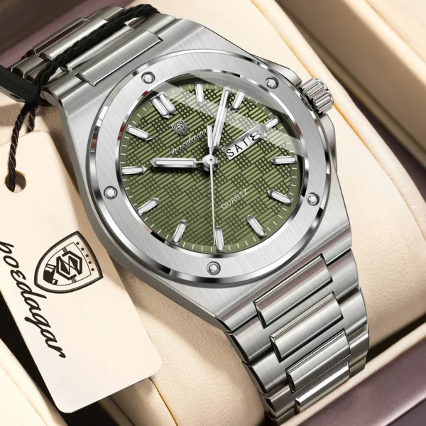 POEDAGAR Original Men Clock Quartz Date Week Luxury Man Wristwatch Waterproof Luminous Stainless Steel Sport Men's Watches Reloj
