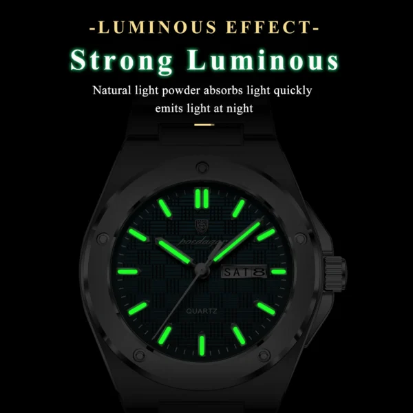 POEDAGAR Original Men Clock Quartz Date Week Luxury Man Wristwatch Waterproof Luminous Stainless Steel Sport Men's Watches Reloj
