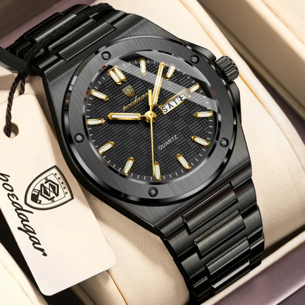 POEDAGAR Original Men Clock Quartz Date Week Luxury Man Wristwatch Waterproof Luminous Stainless Steel Sport Men's Watches Reloj
