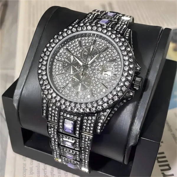 2026 New MISSFOX Luxury Men's Green Watches Automatic Date Fashion Waterproof Quartz Wrist Watches Man HipHop Iced Diamond Reloj