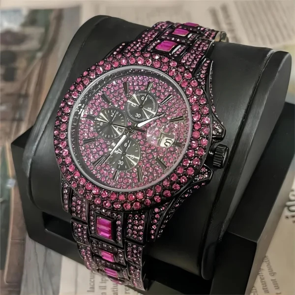 2026 New MISSFOX Luxury Men's Green Watches Automatic Date Fashion Waterproof Quartz Wrist Watches Man HipHop Iced Diamond Reloj