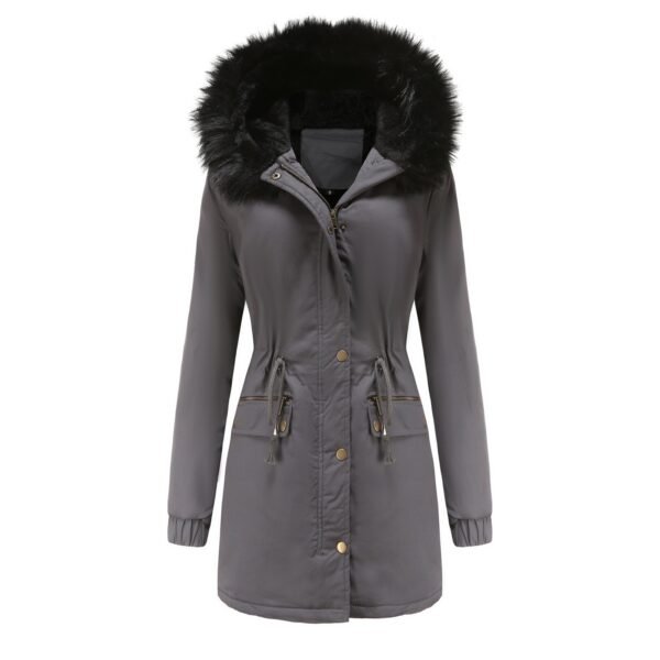 Women's Plush Hooded Parkas Winter Warm Thick  Zip-up Jackets Casual Mid-length Solid Buckle Pockets Coat Outerwear Clothing