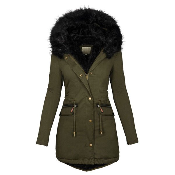 Women's Plush Hooded Parkas Winter Warm Thick  Zip-up Jackets Casual Mid-length Solid Buckle Pockets Coat Outerwear Clothing