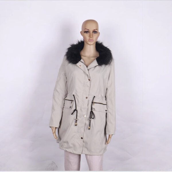 Women's Plush Hooded Parkas Winter Warm Thick  Zip-up Jackets Casual Mid-length Solid Buckle Pockets Coat Outerwear Clothing