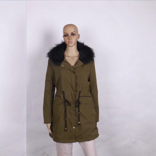 Women's Plush Hooded Parkas Winter Warm Thick  Zip-up Jackets Casual Mid-length Solid Buckle Pockets Coat Outerwear Clothing