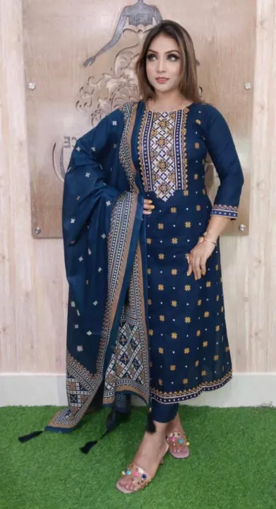 Cotton Unstitched Screen Print Three Pics for Woman - 3 Piece Dress - Suitable for All Seasons - Perfect Casual Wear